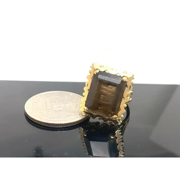 Smokey Quartz Cocktail Ring 18k Yellow Gold Estate Jewelry Women's Size 5.25